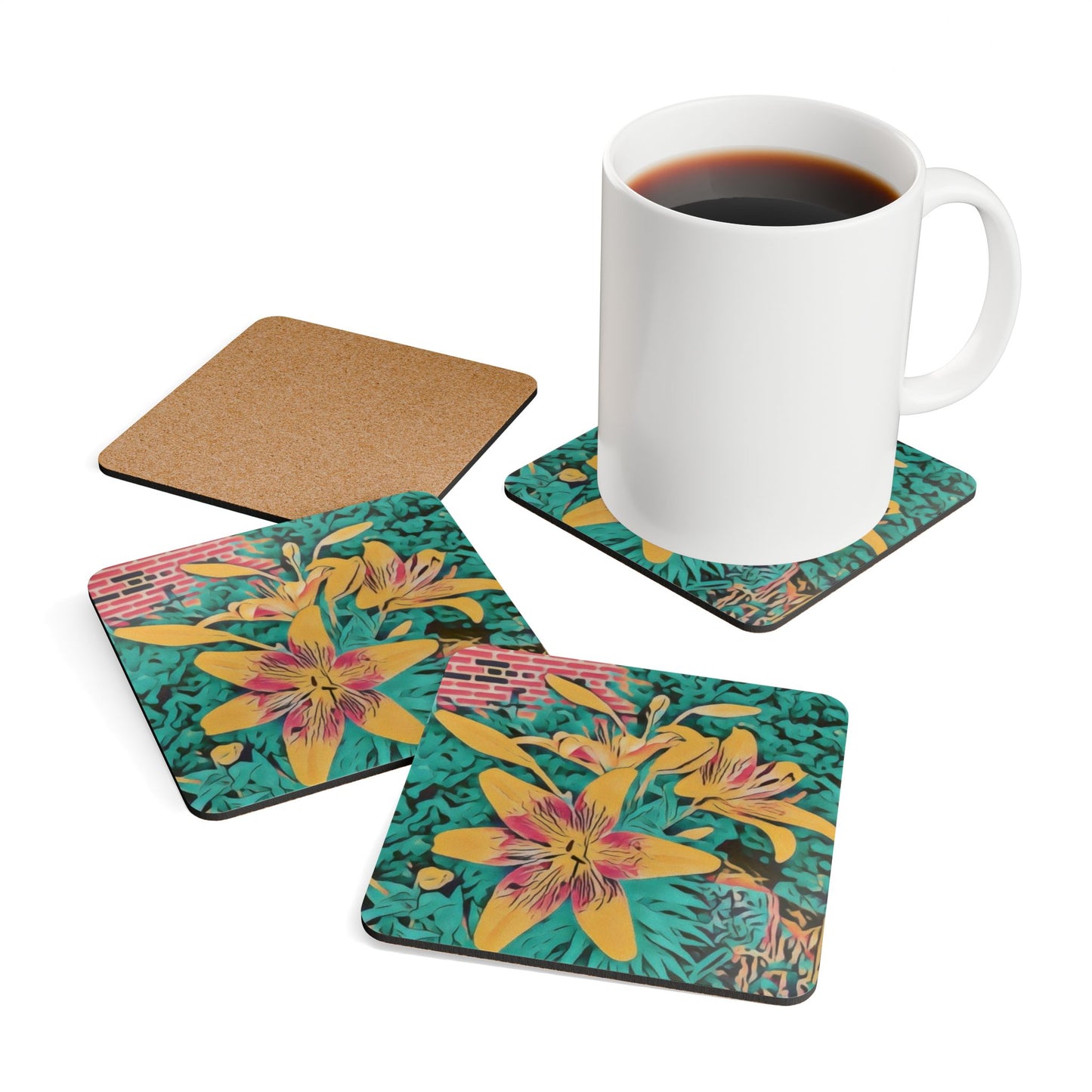 XAsiatic Lilies (Original Photo Edit) Corkwood Coaster Set