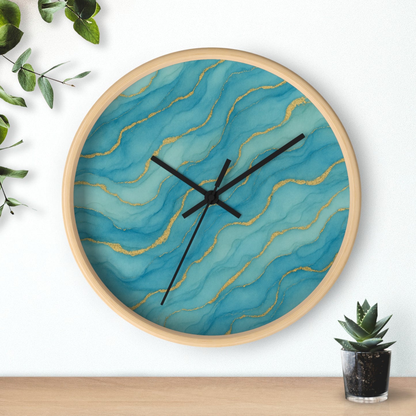 Marbled Flow Wall Clock – Aqua Vein