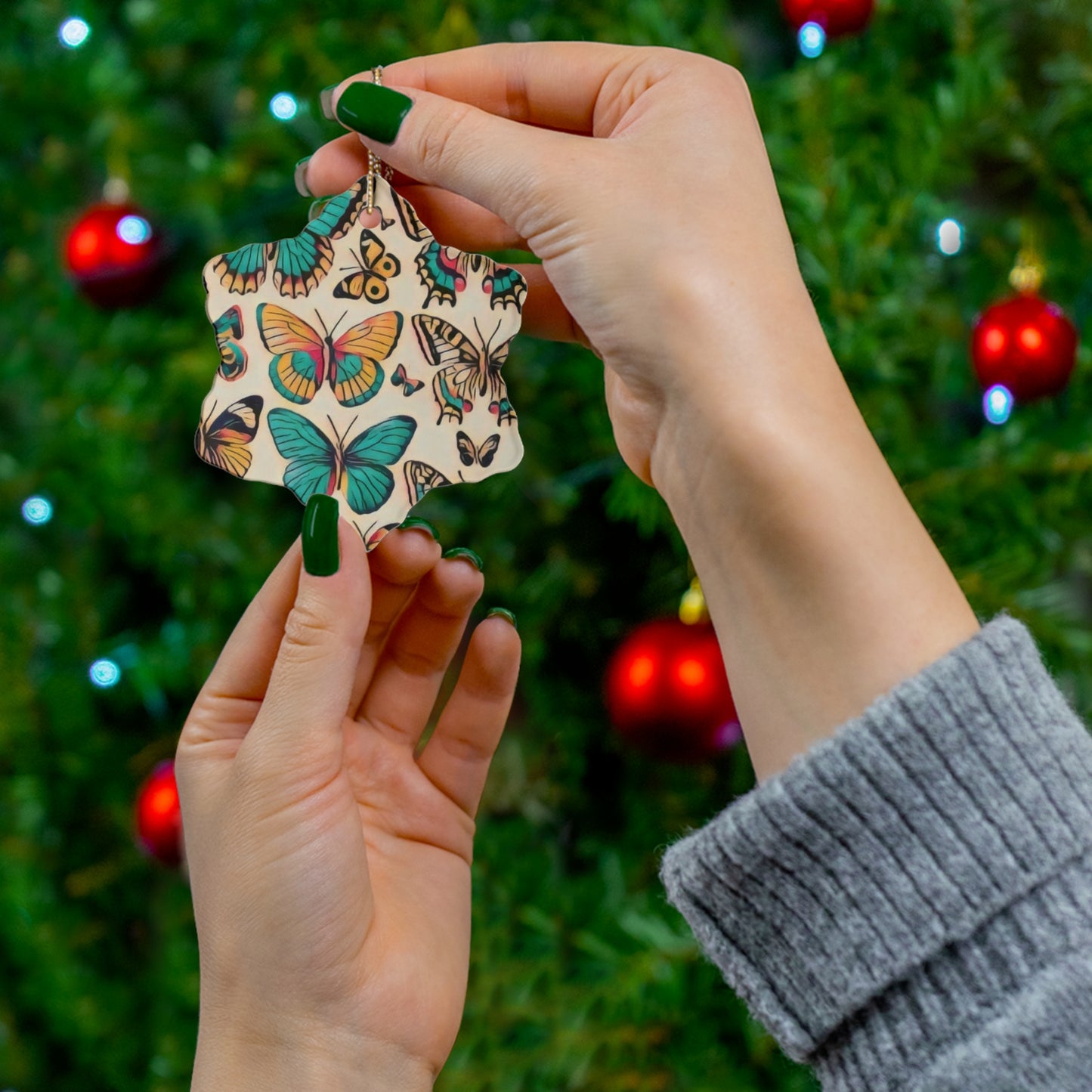 Butterfly Bliss Ceramic Ornament, 4 Shapes