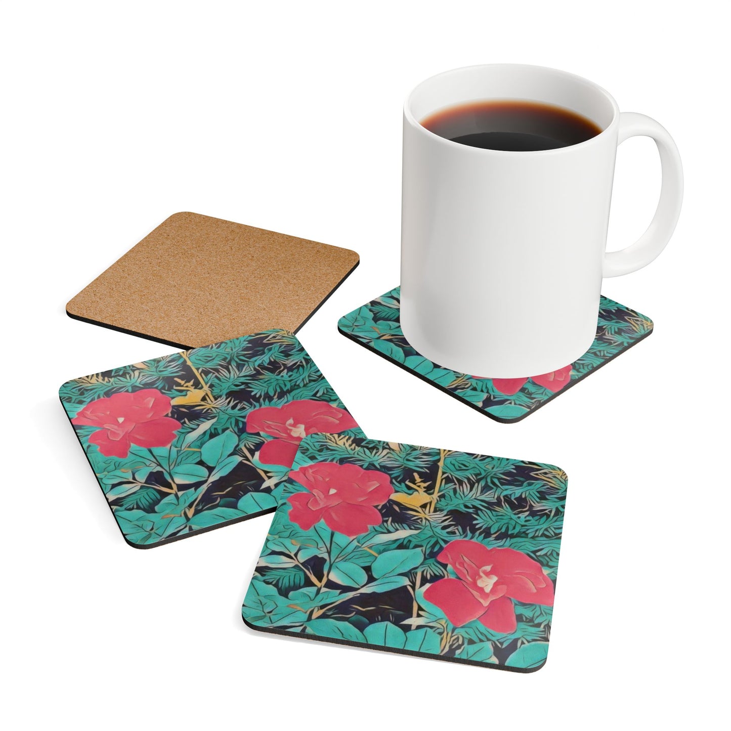 Flowers v2 (Original Photo Edit) Corkwood Coaster Set