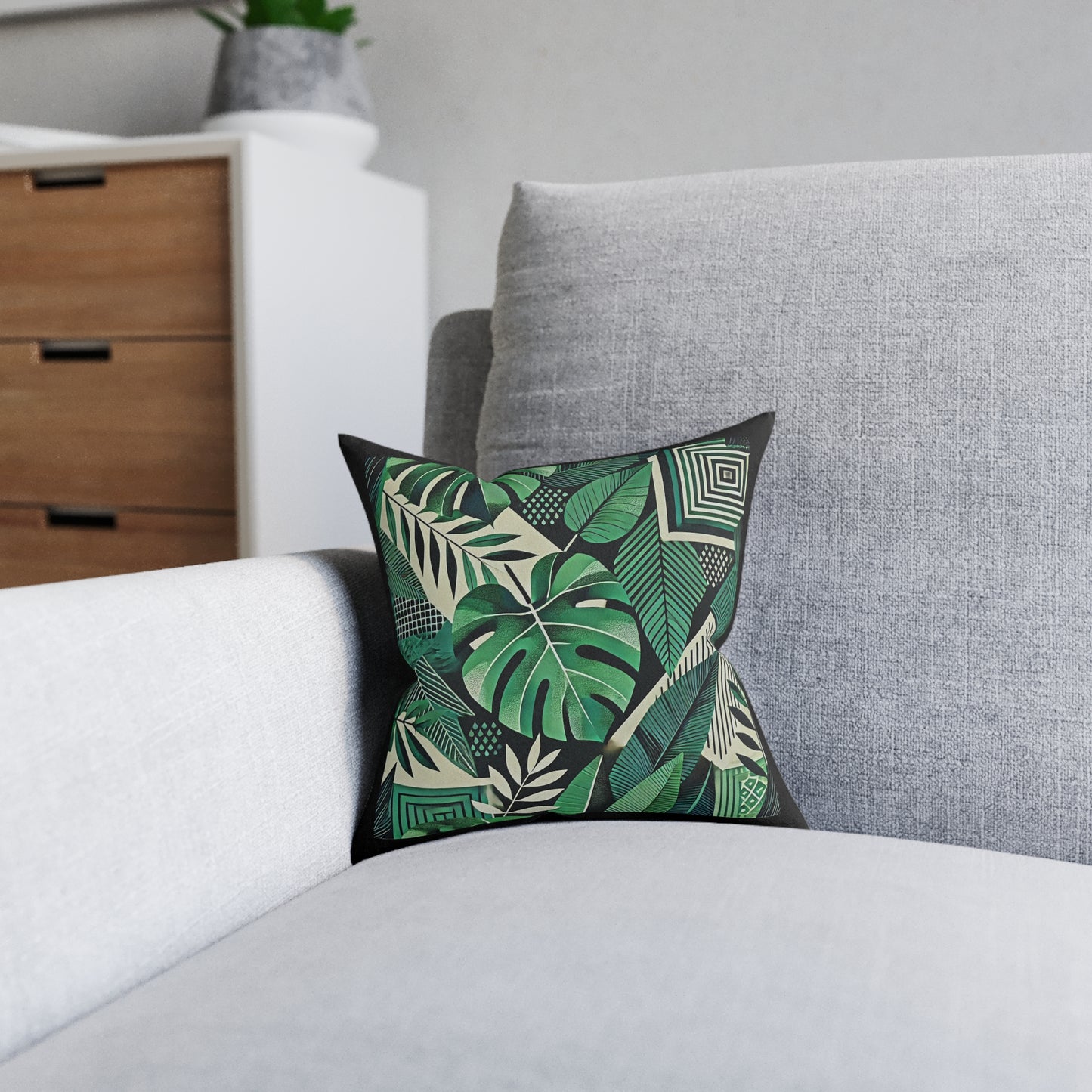 Tropical Leaf Patterned Square Pillow - Modern Home Decor Accent