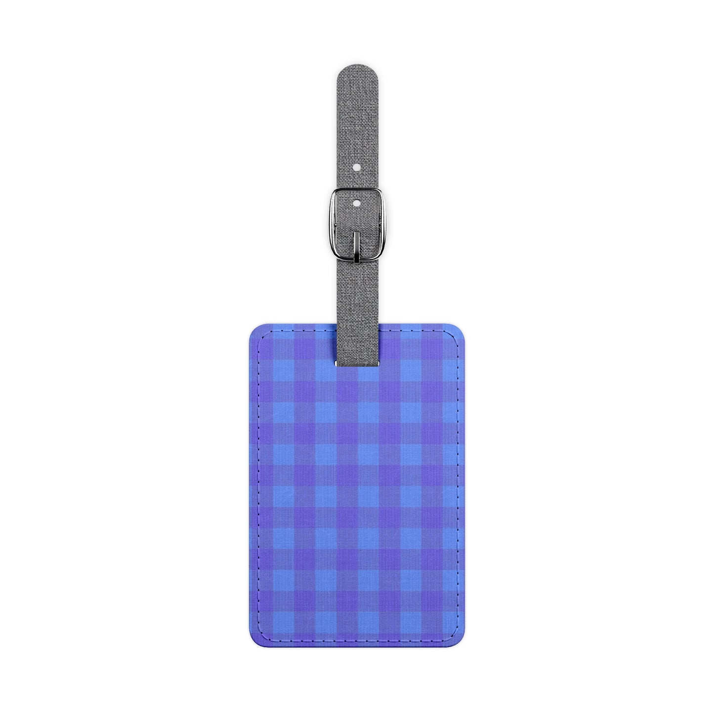 Blue Plaid Luggage Tag — Rectangular Saffiano Travel ID Tag