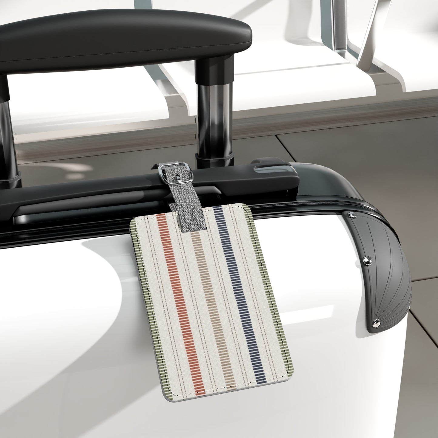 Striped Saffiano Luggage Tag — Classic Neutral Travel ID