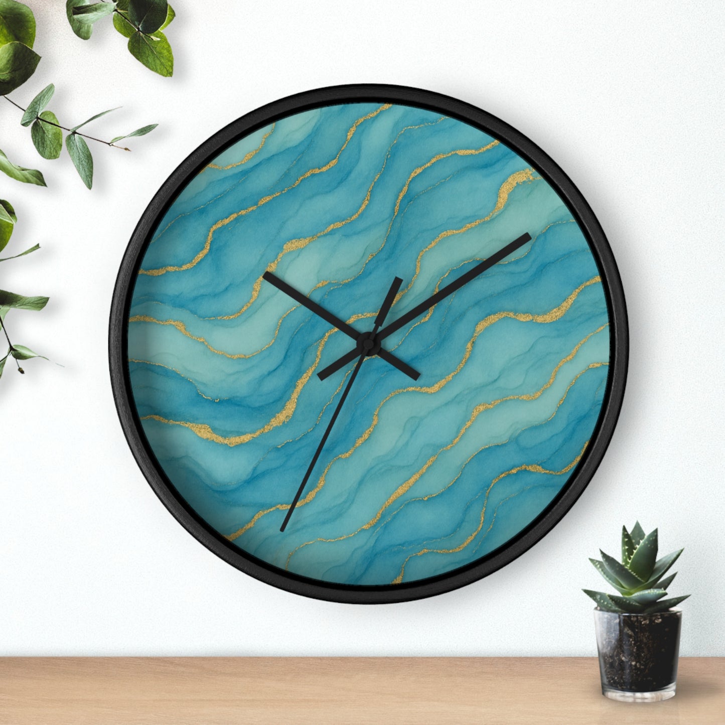 Marbled Flow Wall Clock – Aqua Vein