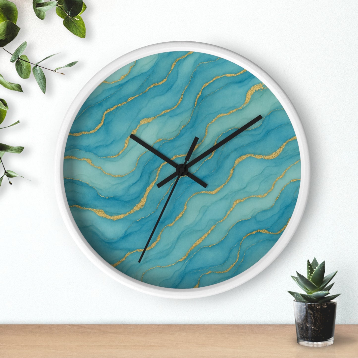 Marbled Flow Wall Clock – Aqua Vein