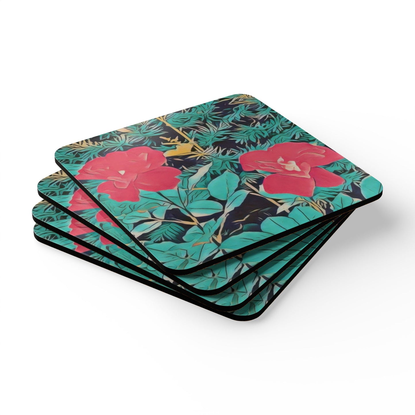 Flowers v2 (Original Photo Edit) Corkwood Coaster Set