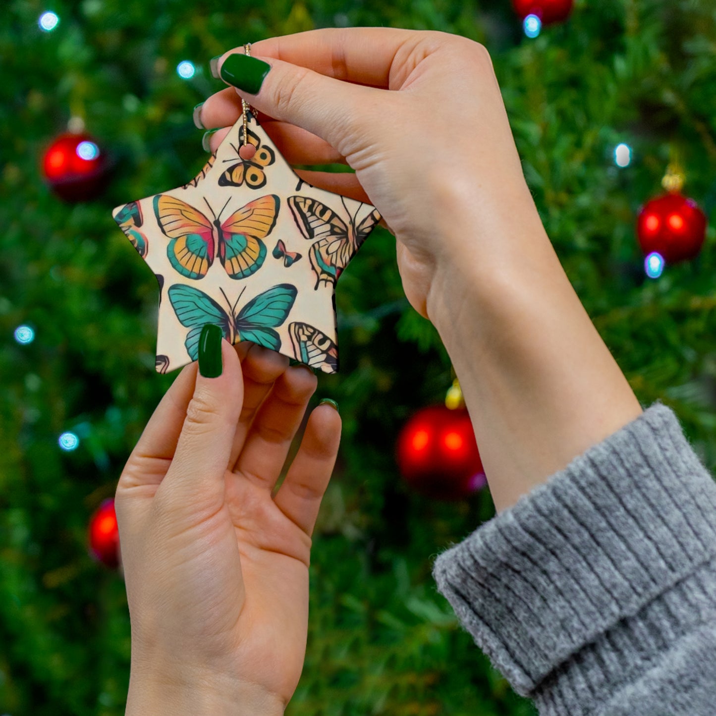 Butterfly Bliss Ceramic Ornament, 4 Shapes