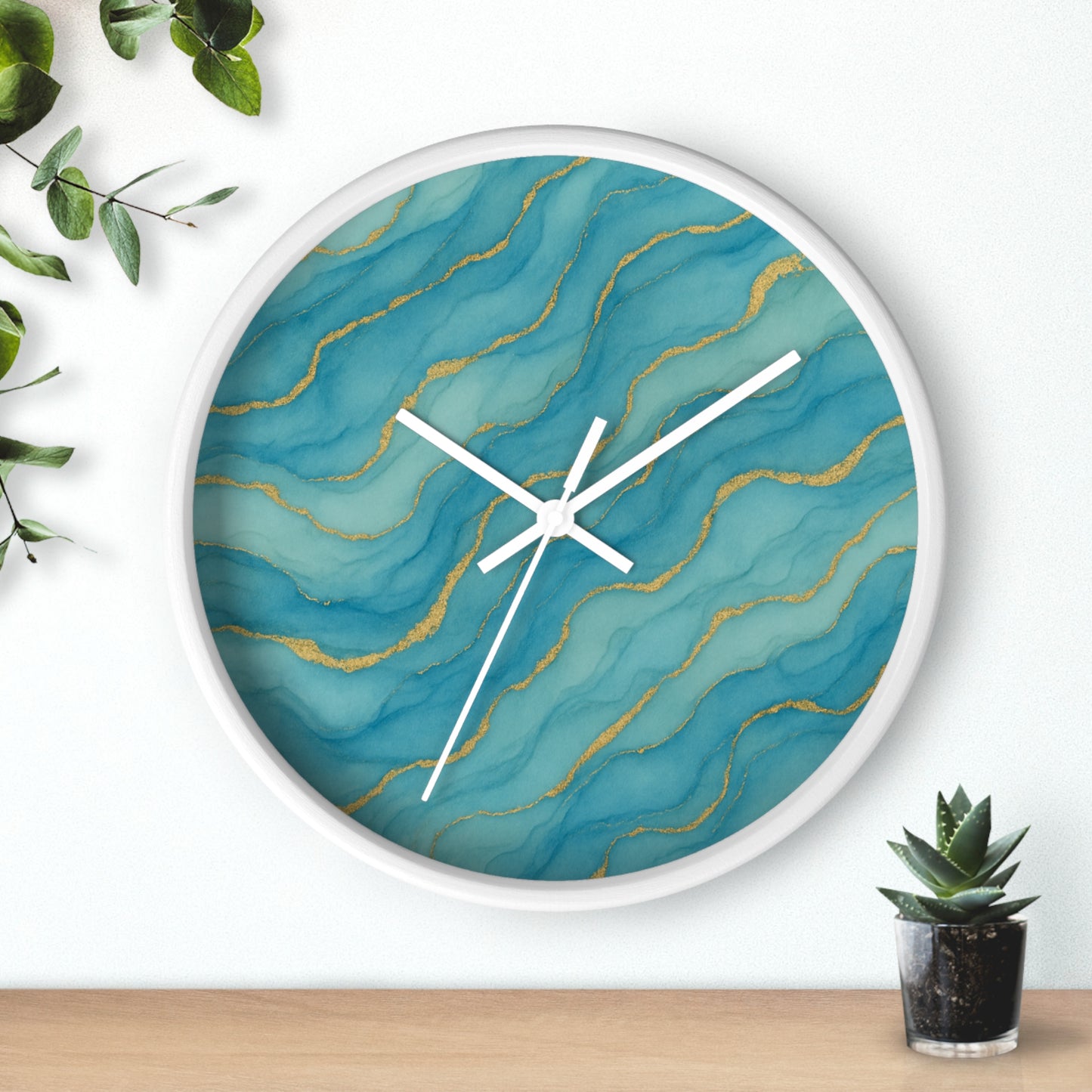 Marbled Flow Wall Clock – Aqua Vein