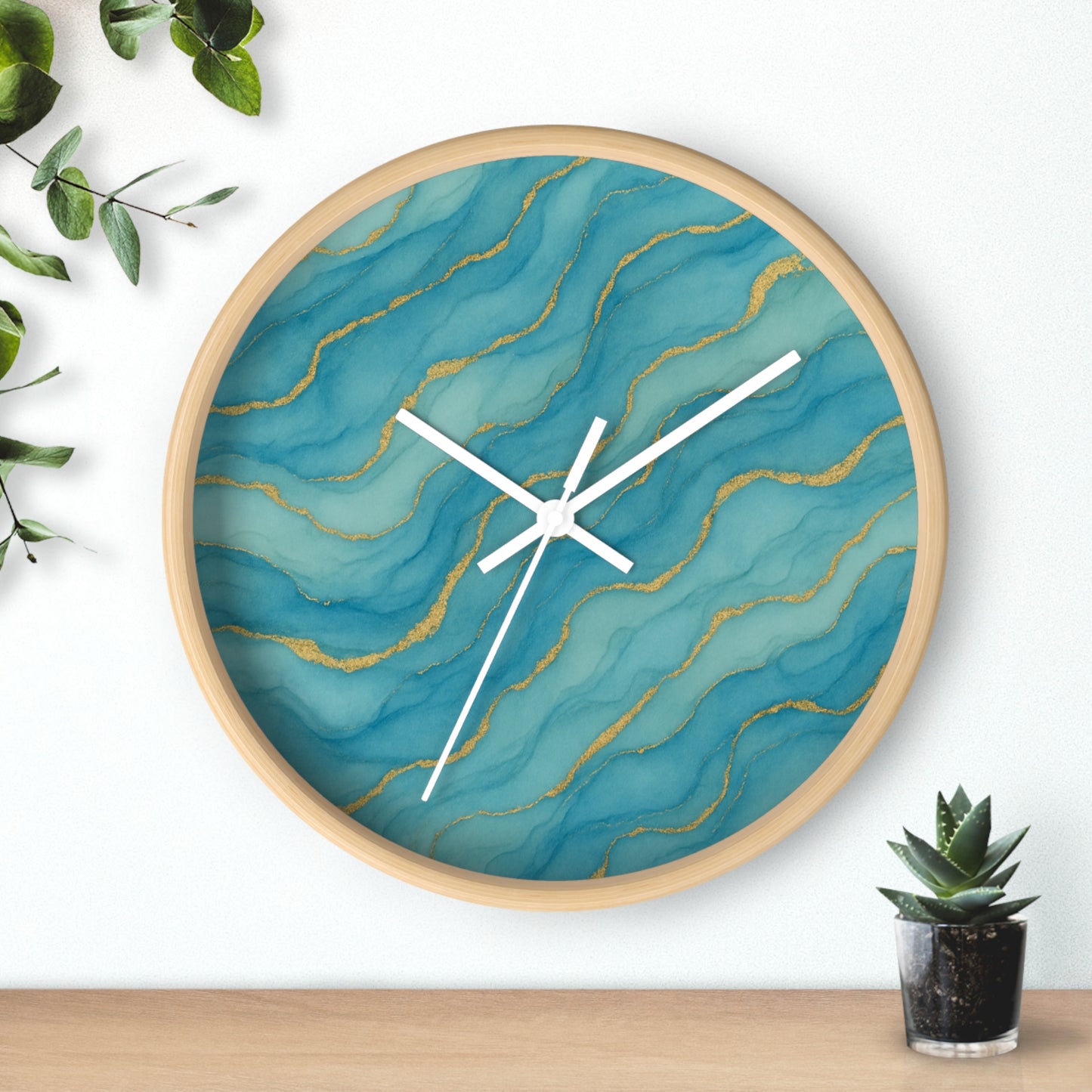 Marbled Flow Wall Clock – Aqua Vein
