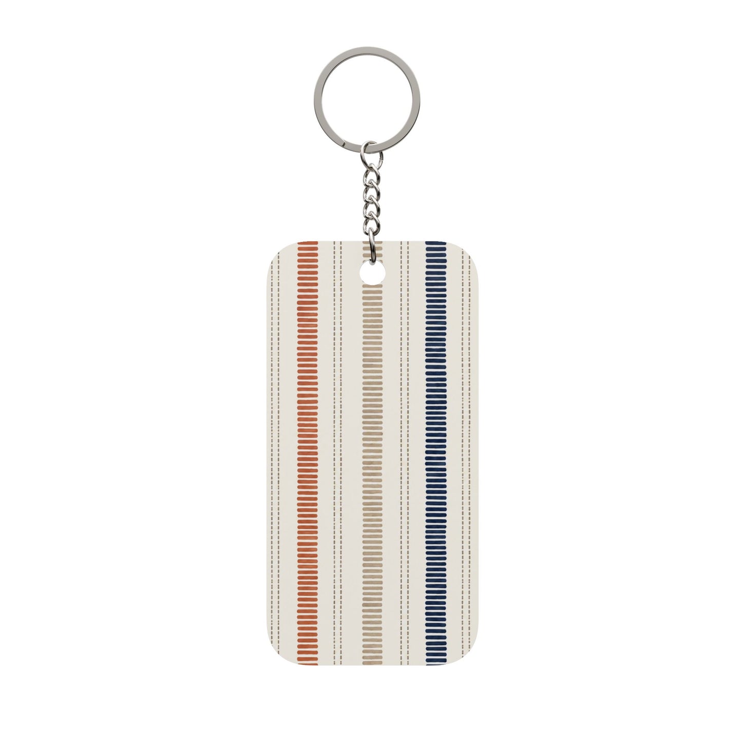 Striped Double-Sided Keychain Charm — Neutral Red, Tan & Navy Retro Stripe