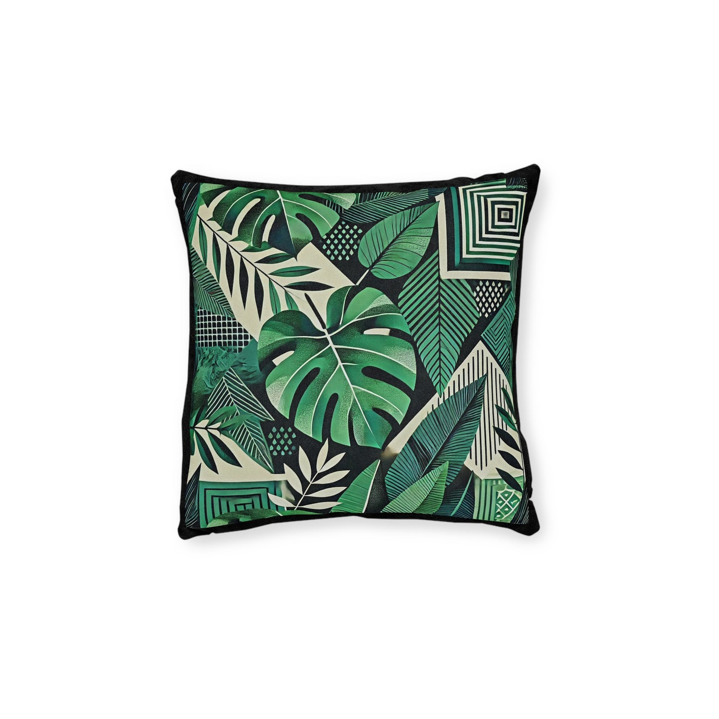 Tropical Leaf Patterned Square Pillow - Modern Home Decor Accent