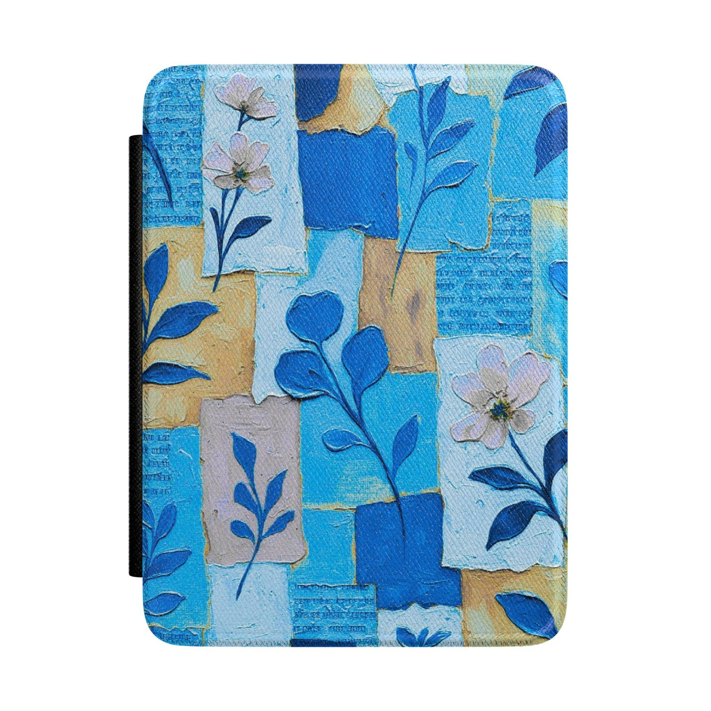 Blue Botanical Patchwork Kindle Case – Floral Pattern Protective Cover