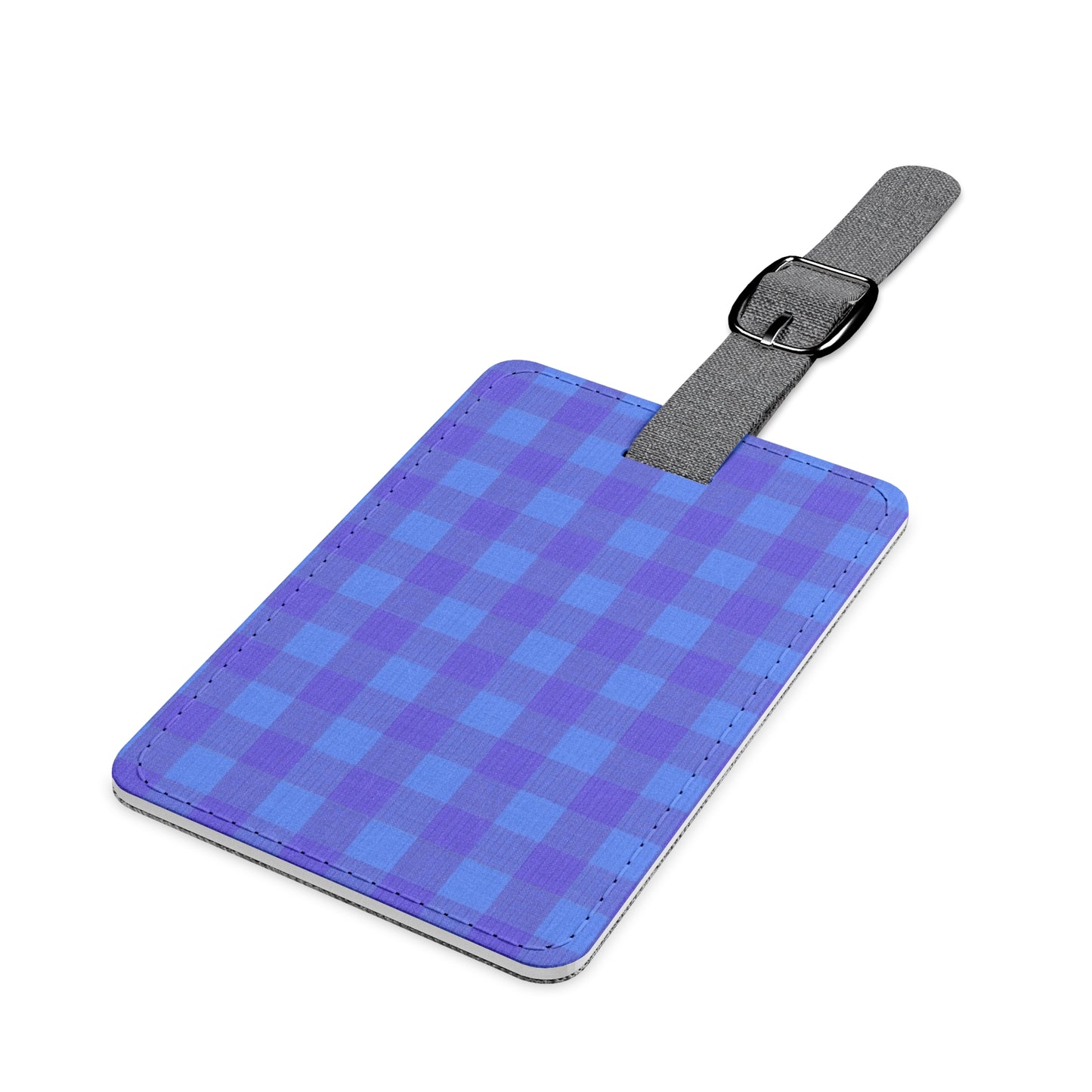 Blue Plaid Luggage Tag — Rectangular Saffiano Travel ID Tag