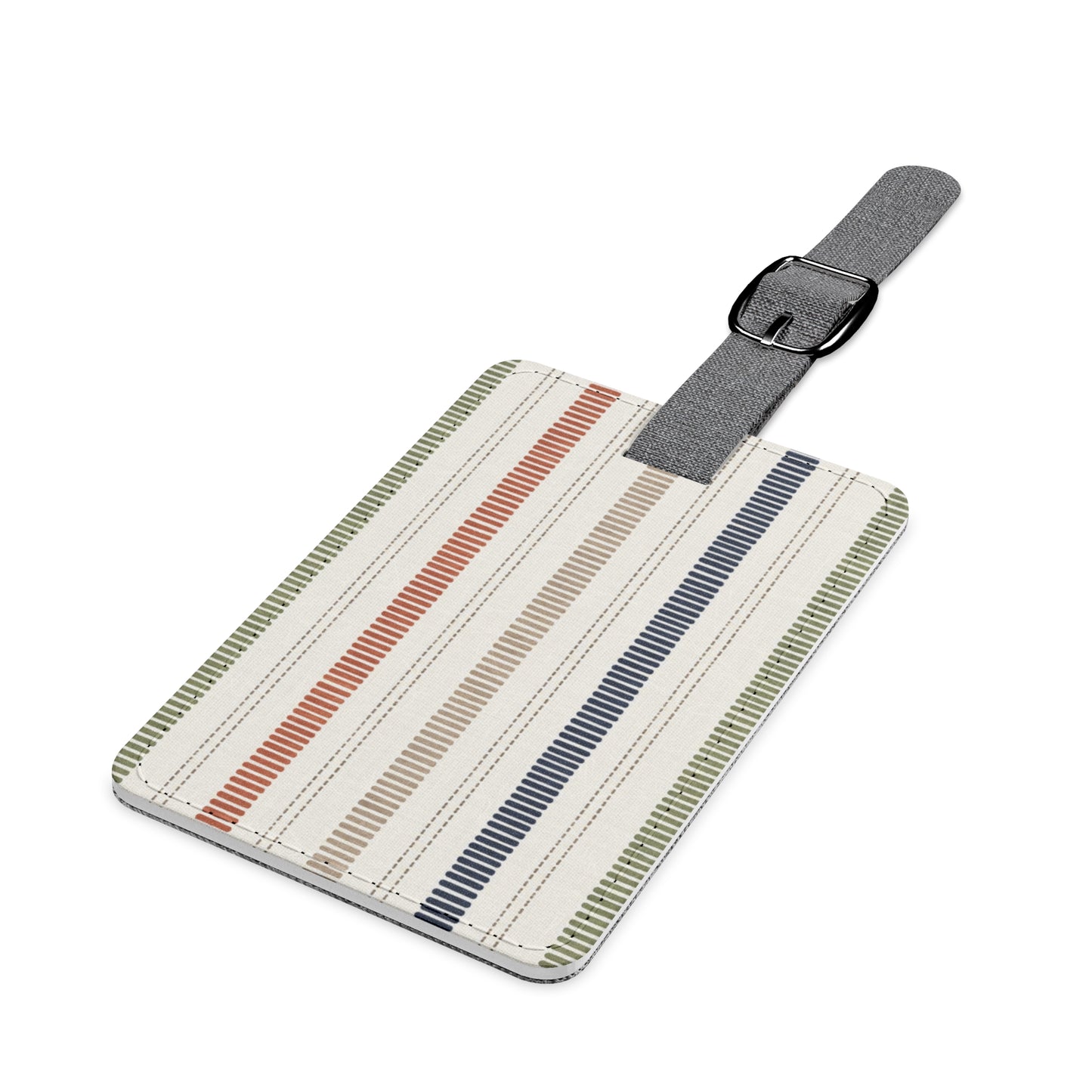 Striped Saffiano Luggage Tag — Classic Neutral Travel ID