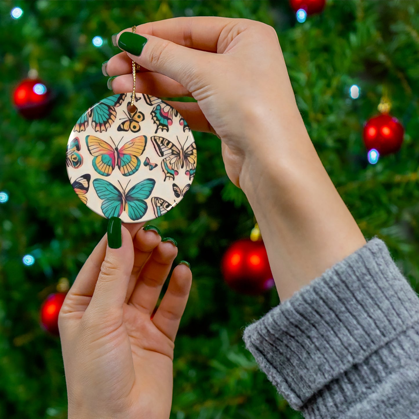 Butterfly Bliss Ceramic Ornament, 4 Shapes
