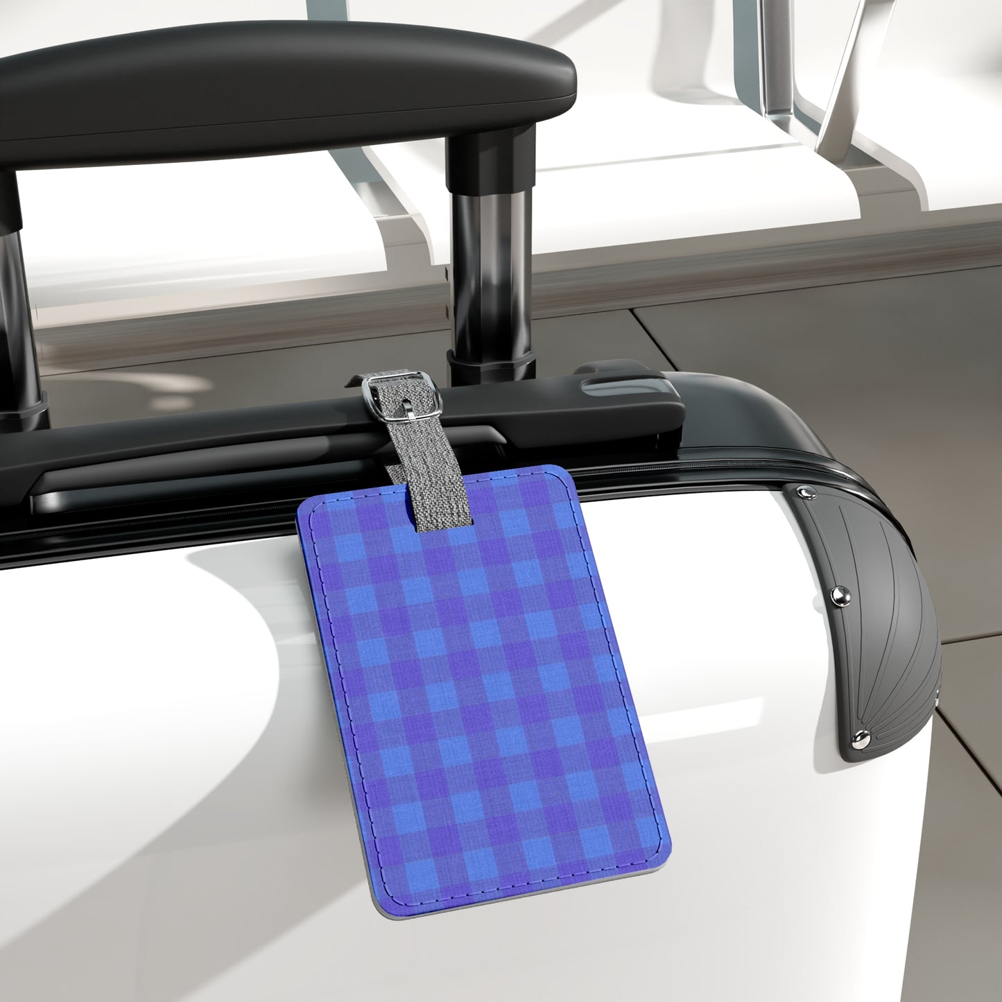 Blue Plaid Luggage Tag — Rectangular Saffiano Travel ID Tag